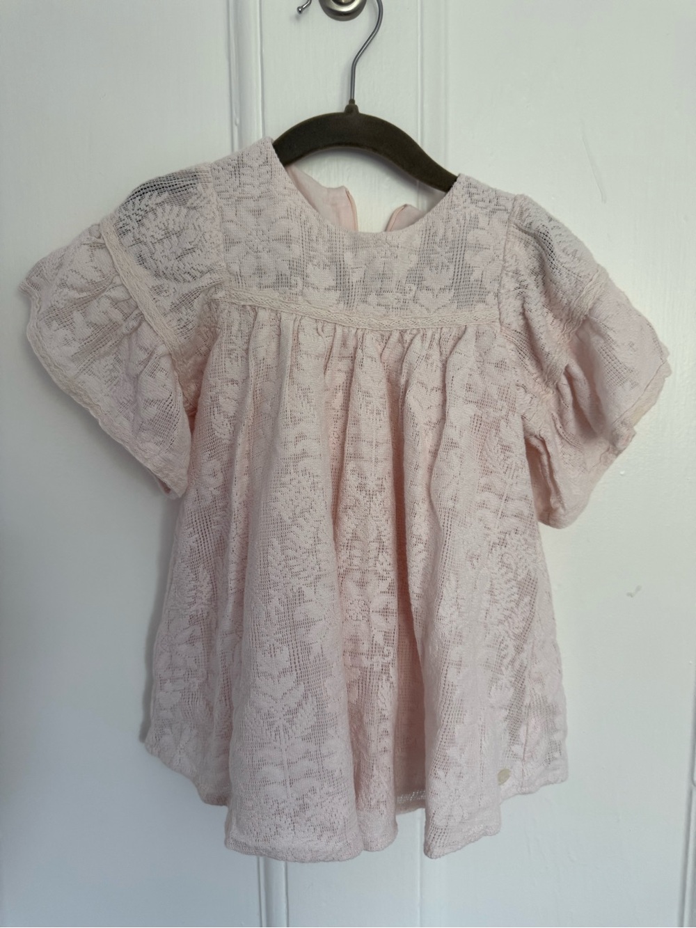 Girls' Pale Pink Lace Flutter Sleeve Top